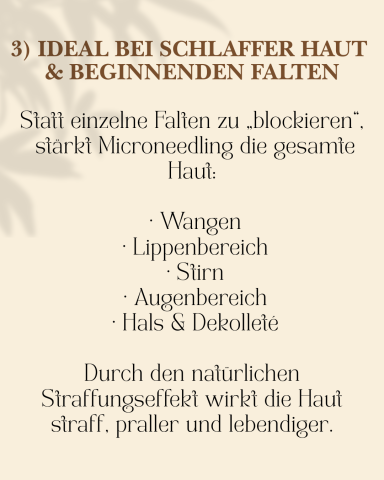 Text über die Vorteile von Mikroneedling für Hautstraffung und -verjüngung.